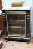 Victorian ebonised and ormolu mounted marble topped inverted breakfront pier cabinet with astragal