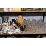 Collection of glassware, Beswick horse and elephant, vases and various china.