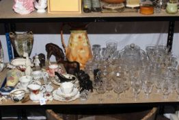 Collection of glassware, Beswick horse and elephant, vases and various china.