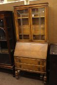 Oak leaded glazed door bureau bookcase.