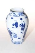 Chinese blue and white vase with male figure decoration, 18cm.