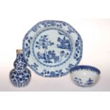 Antique Chinese blue and white plate, bowl and small vase (3).