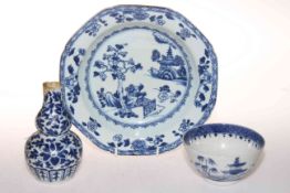 Antique Chinese blue and white plate, bowl and small vase (3).