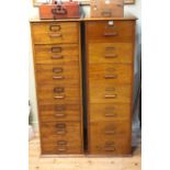 Pair early 20th Century seven drawer filing cabinets, 134cm by 46cm by 56cm.