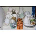 Parian style busts, teaware, vases, Cottage Ware teapot and cheese dish, etc.