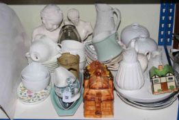 Parian style busts, teaware, vases, Cottage Ware teapot and cheese dish, etc.