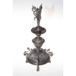 Victorian silver centre piece (lacking bowl and epergne), embossed with masks and on scroll legs,