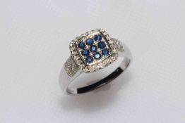 Art Deco style sapphire and diamond ring, set in 10 carat white gold, with gemological certificate.