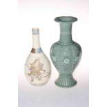 Japanese Satsuma bottle vase painted with warriors, 24cm,