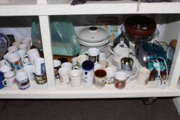 Various china, mugs, Doulton dinnerware, jewellery, cutlery, lamps, pocket watches, etc.