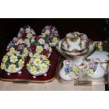 Aynsley and Royal Doulton china posies, Royal Albert Country Roses, three bowls and lidded box.