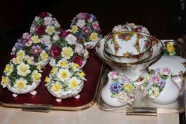 Aynsley and Royal Doulton china posies, Royal Albert Country Roses, three bowls and lidded box.