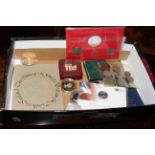 Box of coins including The George and the Dragon 2013 UK £20 fine silver coin,