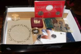 Box of coins including The George and the Dragon 2013 UK £20 fine silver coin,