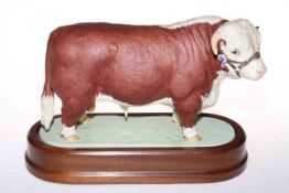 Royal Worcester Hereford Bull on wood plinth, with certificate no. 742.