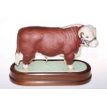 Royal Worcester Hereford Bull on wood plinth, with certificate no. 742.