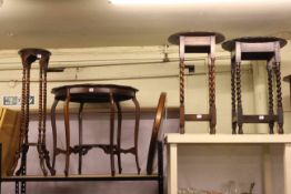 Three occasional tables, sewing table and twist pillar plant stand and three pictures (8).