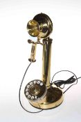 Brass stick telephone, 35cm high.