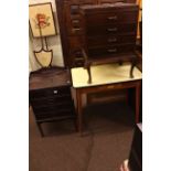 Pair magazine/lamp tables, mahogany four drawer pedestal chest,