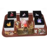 Six Royal Doulton miniature ladies, brass and glass inkwell, and collection of Wade Whimsies.