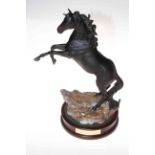 Beswick model 'Cancara' The Black Horse modelled by Graham Tongue on wood plinth with box and