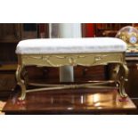 Giltwood box duet stool on cabriole legs, 49cm by 91cm by 41cm.