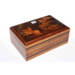 Wooden box inlaid with a chariot and horse, 31cm by 20cm.