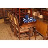 Rectangular carved oak draw leaf dining table,