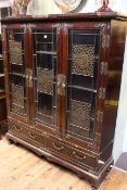 Chinoiserie design triple glazed door cabinet, 167cm by 148cm by 40cm.