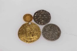 1543 gold coin, 1878 sixpence and two other coins (4).