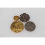 1543 gold coin, 1878 sixpence and two other coins (4).