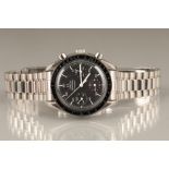A gents Omega Speedmaster chronograph wrist watch. A round black dial marked with logo Omega