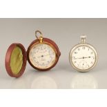 WWI Ross of London gilt metal pocket barometer, in the original leather case, diameter 5cm. Plus a