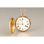 George III 18 carat gold hunter pocket watch, white enamel dial with black Roman numerals, gilt