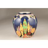 An art deco Carlton ware ginger jar, decorated in the fantasia pattern (no lid). Model No0/7523