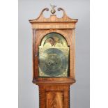 Scottish George III inlaid mahogany long cased clock, swan neck pediment over a brass dial with