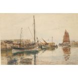 James Gilmour (Scottish c1867 - 1937) Framed watercolour, signed and dated 1922 'Unloading the Catch