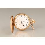 Hunter gold plated cased pocket watch, white enamel dial, seconds subsidiary dial, Dennison/Star