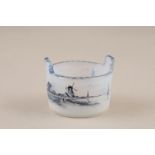 Daum cameo glass table salt, in the form of a pail enamelled with a water landscape scene