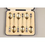 Boxed set of six silver gilt and enamel coffee spoons, assay marked Birmingham 1931, by Mappin and