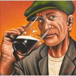 Graham McKean ARR Framed oil on canvas, signed 'The Beer Drinker' 30cm x 30cm