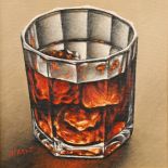 Graham McKean ARR Framed oil on canvas, signed 'A Large Whisky' 25cm x 25cm