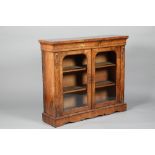 Victorian burr walnut credenza, ormulu mounts with two glazed doors. 123cm long 35cm wide 108.5cm