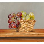 Peter Kotka ARR Framed oil on linen panel, signed 'Basket of Grapes' 39cm x 39cm