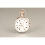 Victorian silver cased open faced Longines chronograph pocket watch White enamel dial with Roman