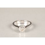 Ladies diamond solitaire ring, a 0.92 carat brilliant cut diamond set in 18 carat white gold. Ring