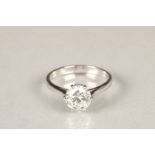 Ladies platinum and diamond solitaire ring, round brilliant cut diamond, weighing just over one