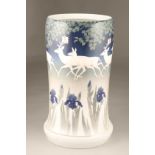 A large Royal Copenhagen ceramic stick stand, decorated with fallow deer and flowering iris, No