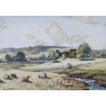 Tom Campbell (Scottish 1865-1943) Pair framed watercolours, signed 'Pastoral scenes with Sheep' (