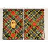 Mauchline tartan ware pair of bookcovers, McBeth tartan, a central panel with a crown over V. 18cm